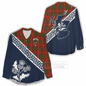 Cameron Tartan Women's Casual Shirt Featuring Thistle and Scotland Map