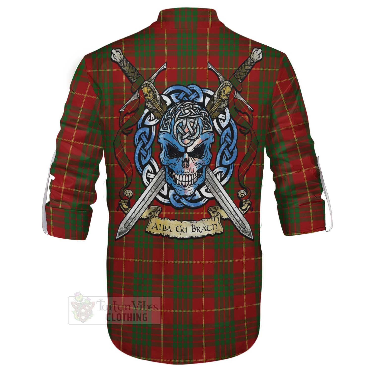 Tartan Vibes Clothing Cameron Tartan Ghillie Kilt Shirt with Family Crest Celtic Skull Style