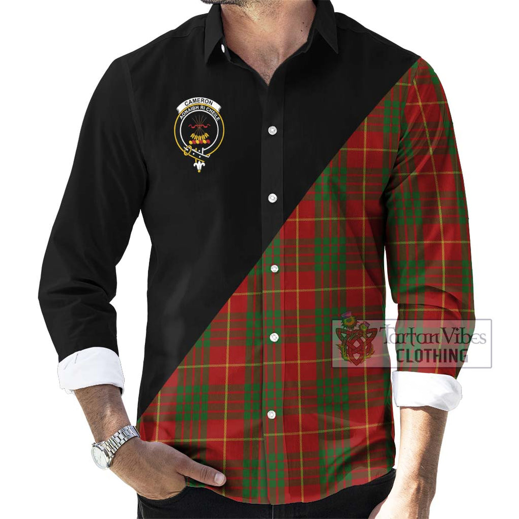 Cameron Tartan Long Sleeve Button Shirt with Family Crest and Military Logo Style - Tartanvibesclothing Shop