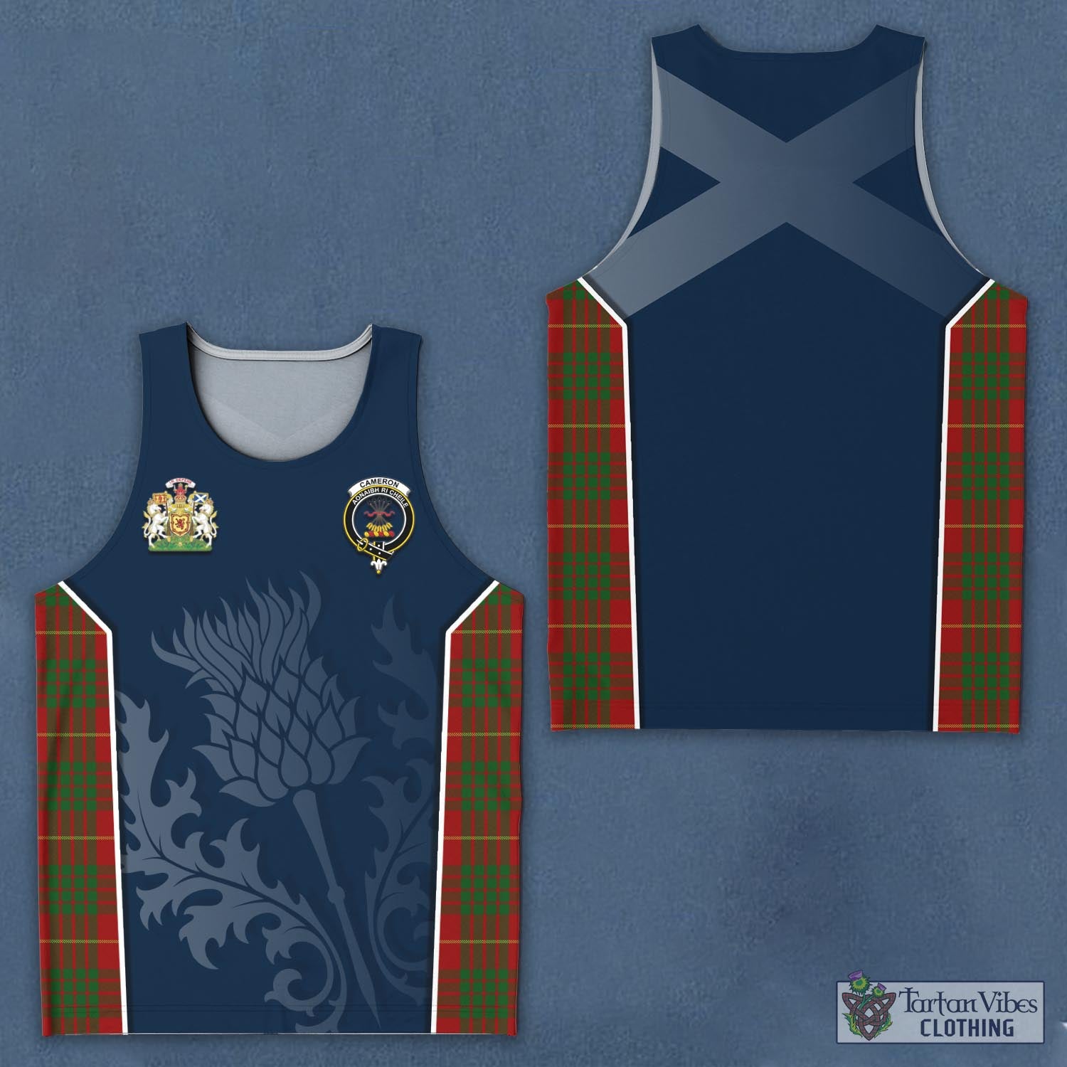 Tartan Vibes Clothing Cameron Tartan Men's Tanks Top with Family Crest and Scottish Thistle Vibes Sport Style