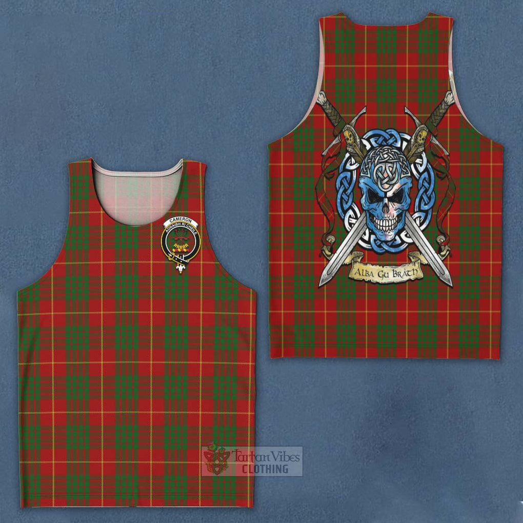 Tartan Vibes Clothing Cameron Tartan Men's Tank Top with Family Crest Celtic Skull Style