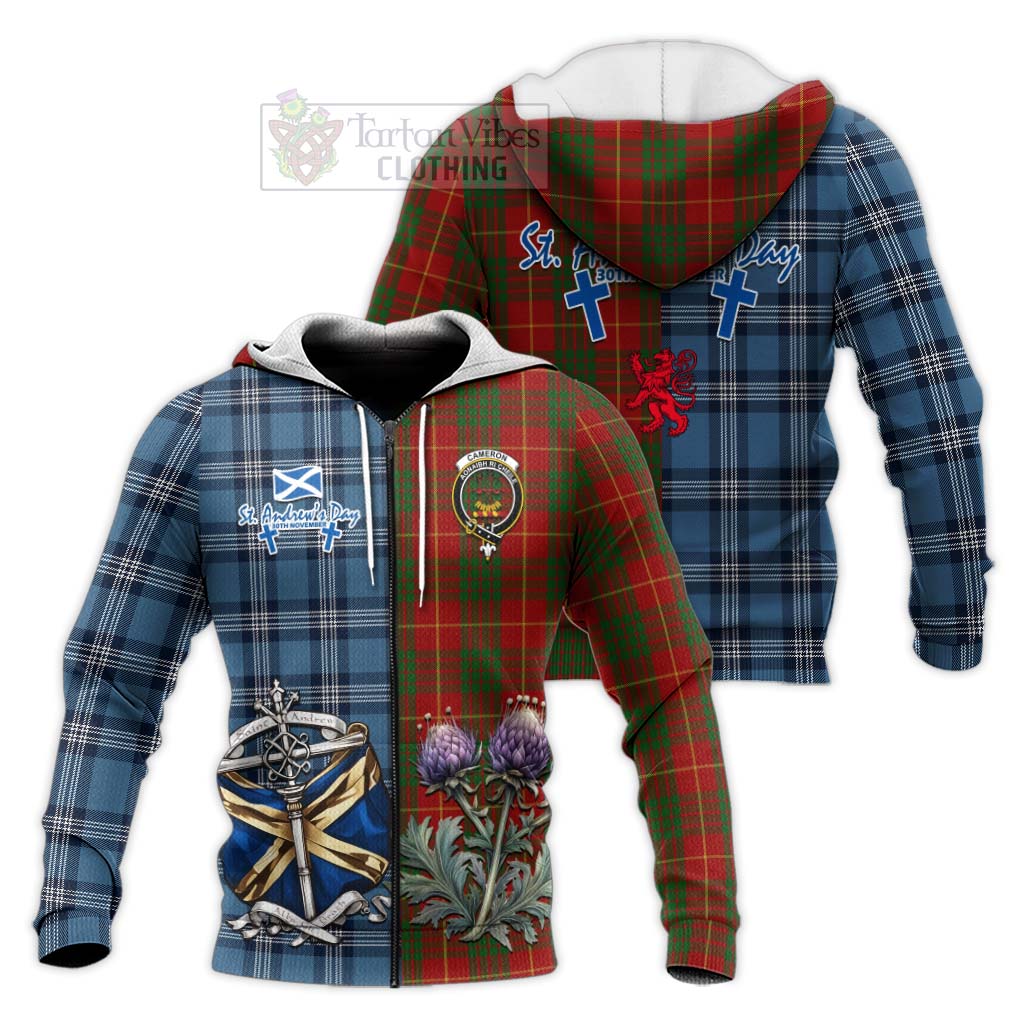 Tartan Vibes Clothing Cameron Tartan Knitted Hoodie Happy St. Andrew's Day Half Tartan Style