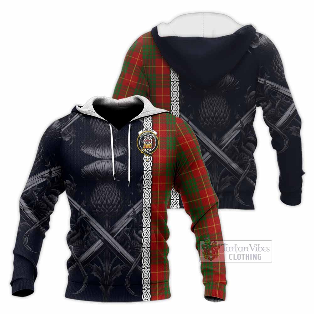 Cameron Tartan Knitted Hoodie with Family Crest Cross Sword Thistle Celtic Vibes - Tartan Vibes Clothing