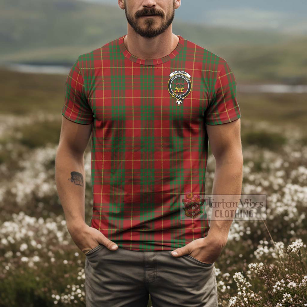 Tartan Vibes Clothing Cameron Tartan T-Shirt with Family Crest and Bearded Skull Holding Bottles of Whiskey