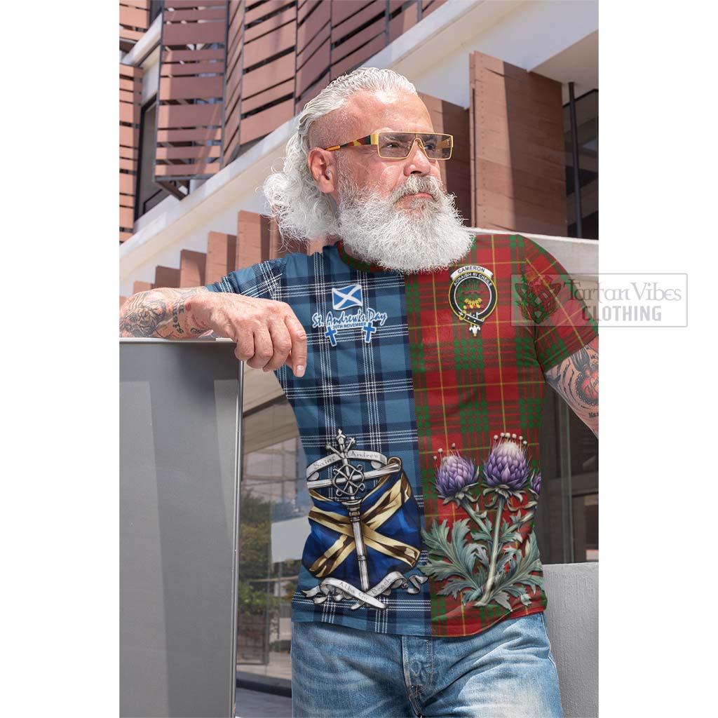 Tartan Vibes Clothing Cameron Tartan Cotton T-shirt Happy St. Andrew's Day Half Tartan Style