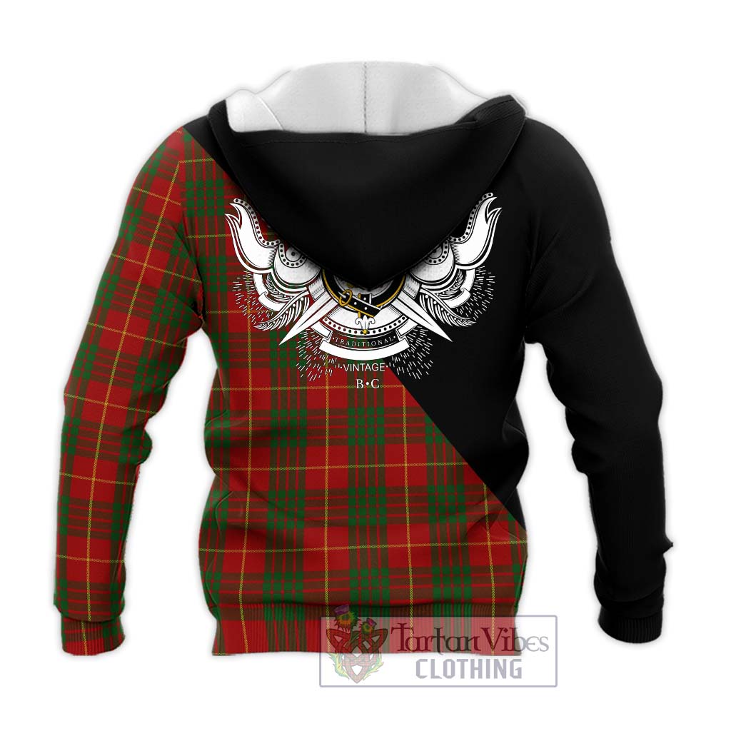 Tartan Vibes Clothing Cameron Tartan Knitted Hoodie with Family Crest and Military Logo Style