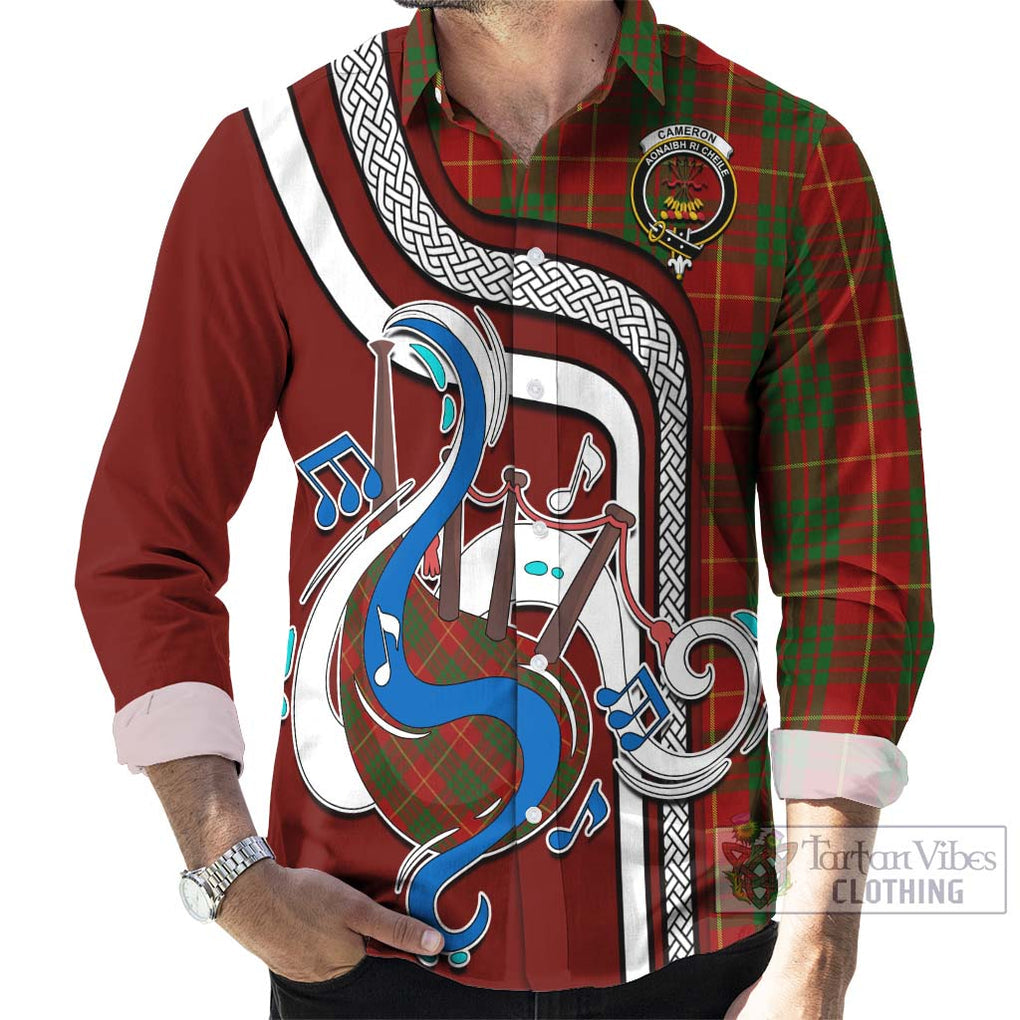 Cameron Tartan Long Sleeve Button Shirt with Epic Bagpipe Style - Tartanvibesclothing Shop