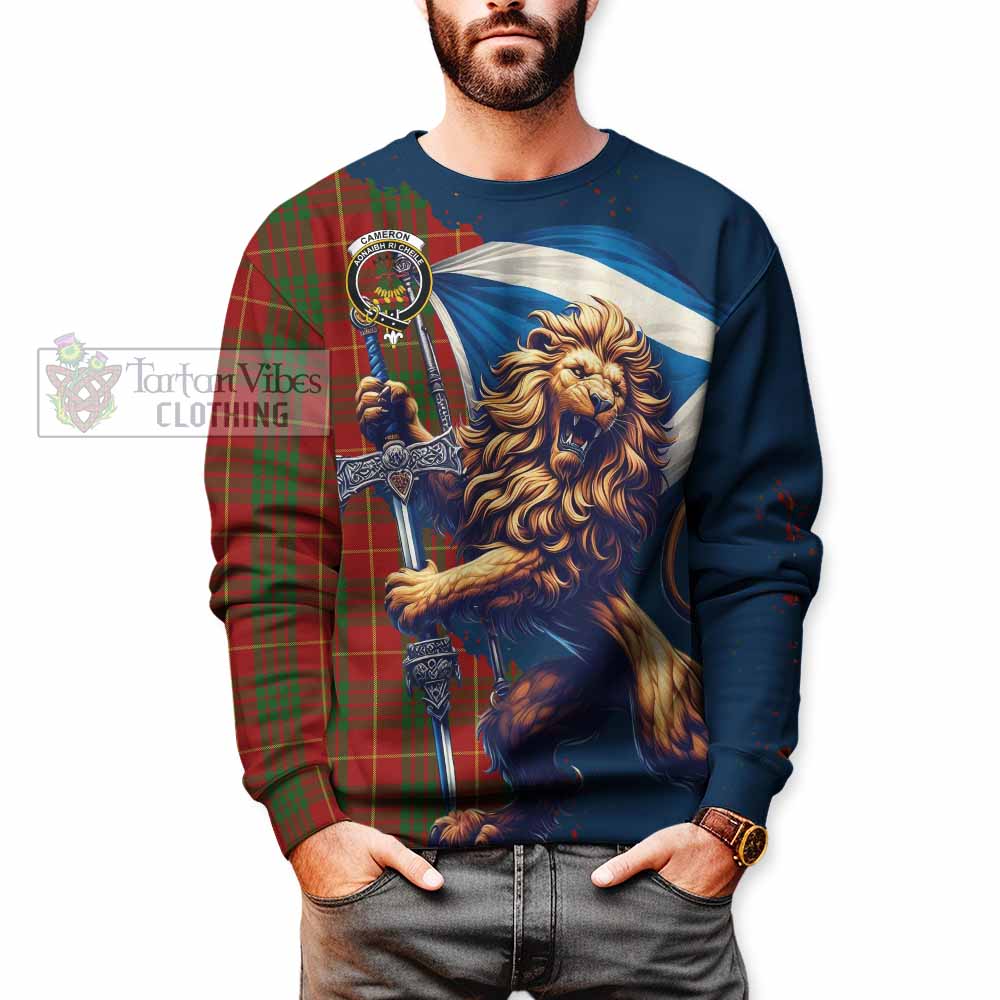 Tartan Vibes Clothing Cameron Tartan Family Crest Sweatshirt with Scottish Majestic Lion