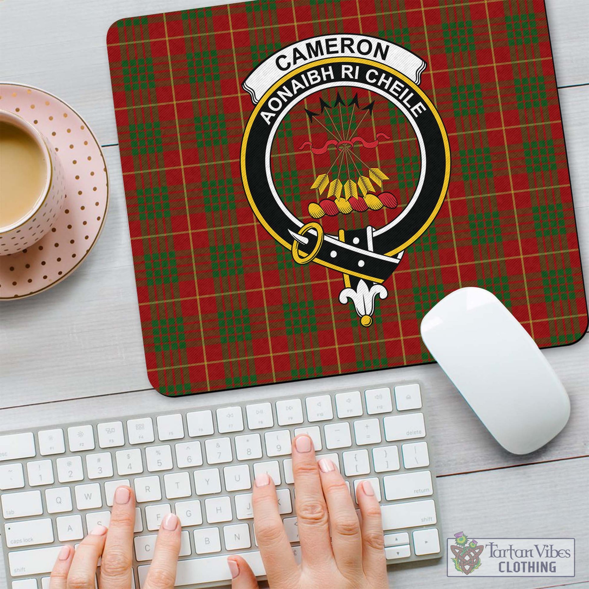 Tartan Vibes Clothing Cameron Tartan Mouse Pad with Family Crest