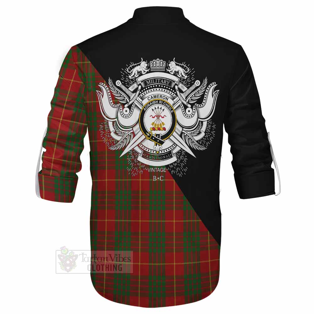 Tartan Vibes Clothing Cameron Tartan Ghillie Kilt Shirt with Family Crest and Military Logo Style