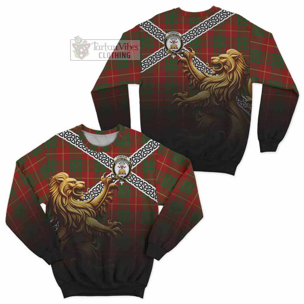 Cameron Crest Tartan Sweatshirt with Golden Lion Emblem Celtic Style - Tartan Vibes Clothing