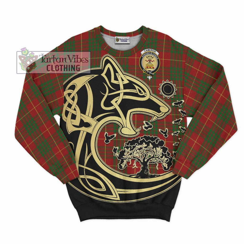 Cameron Tartan Sweatshirt with Family Crest Celtic Wolf Style - Tartan Vibes Clothing