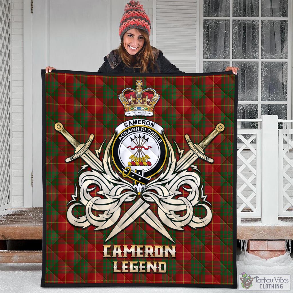 Tartan Vibes Clothing Cameron Tartan Quilt with Clan Crest and the Golden Sword of Courageous Legacy