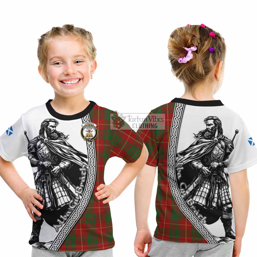 Cameron Tartan Clan Crest Kid T-Shirt with Highlander Warrior Celtic Style