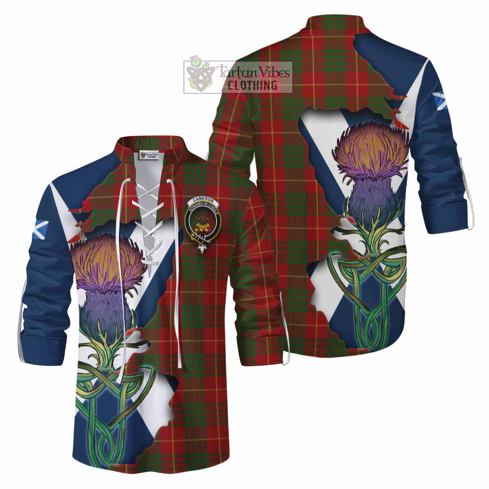 Cameron Tartan Family Crest Ghillie Kilt Shirt Scottish Thistle Celtic Inspired - Tartan Vibes Clothing
