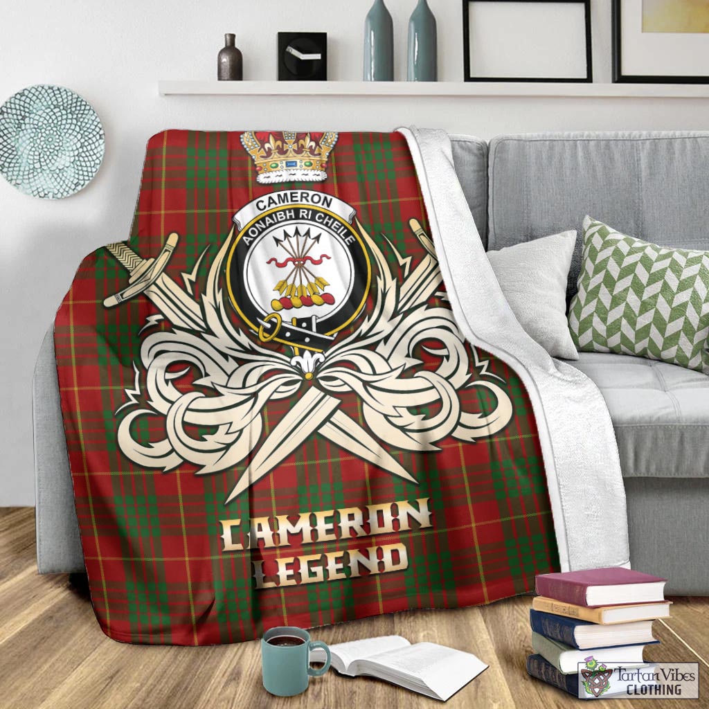 Tartan Vibes Clothing Cameron Tartan Blanket with Clan Crest and the Golden Sword of Courageous Legacy