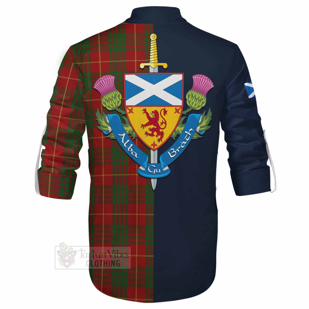 Cameron Tartan Ghillie Kilt Shirt Alba with Scottish Lion Royal Arm Half Style