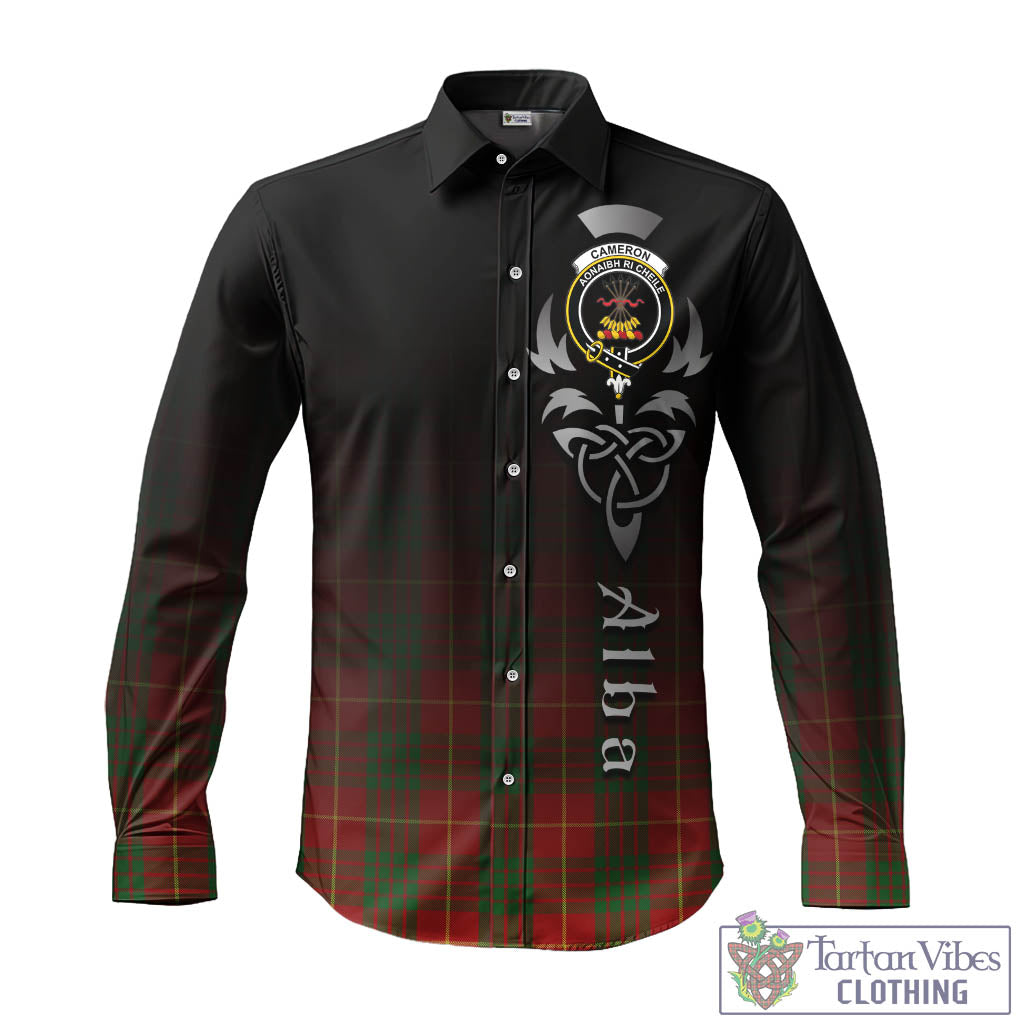 Tartan Vibes Clothing Cameron Tartan Long Sleeve Button Up Featuring Alba Gu Brath Family Crest Celtic Inspired