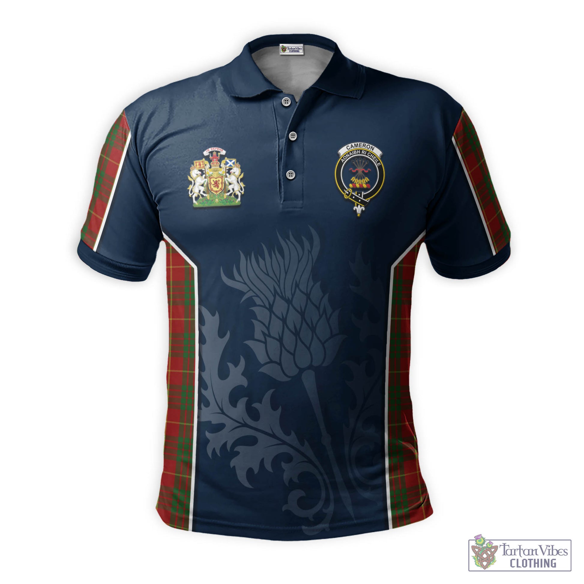 Tartan Vibes Clothing Cameron Tartan Men's Polo Shirt with Family Crest and Scottish Thistle Vibes Sport Style