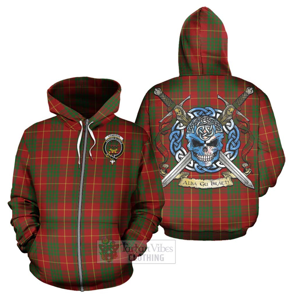 Tartan Vibes Clothing Cameron Tartan Hoodie with Family Crest Celtic Skull Style