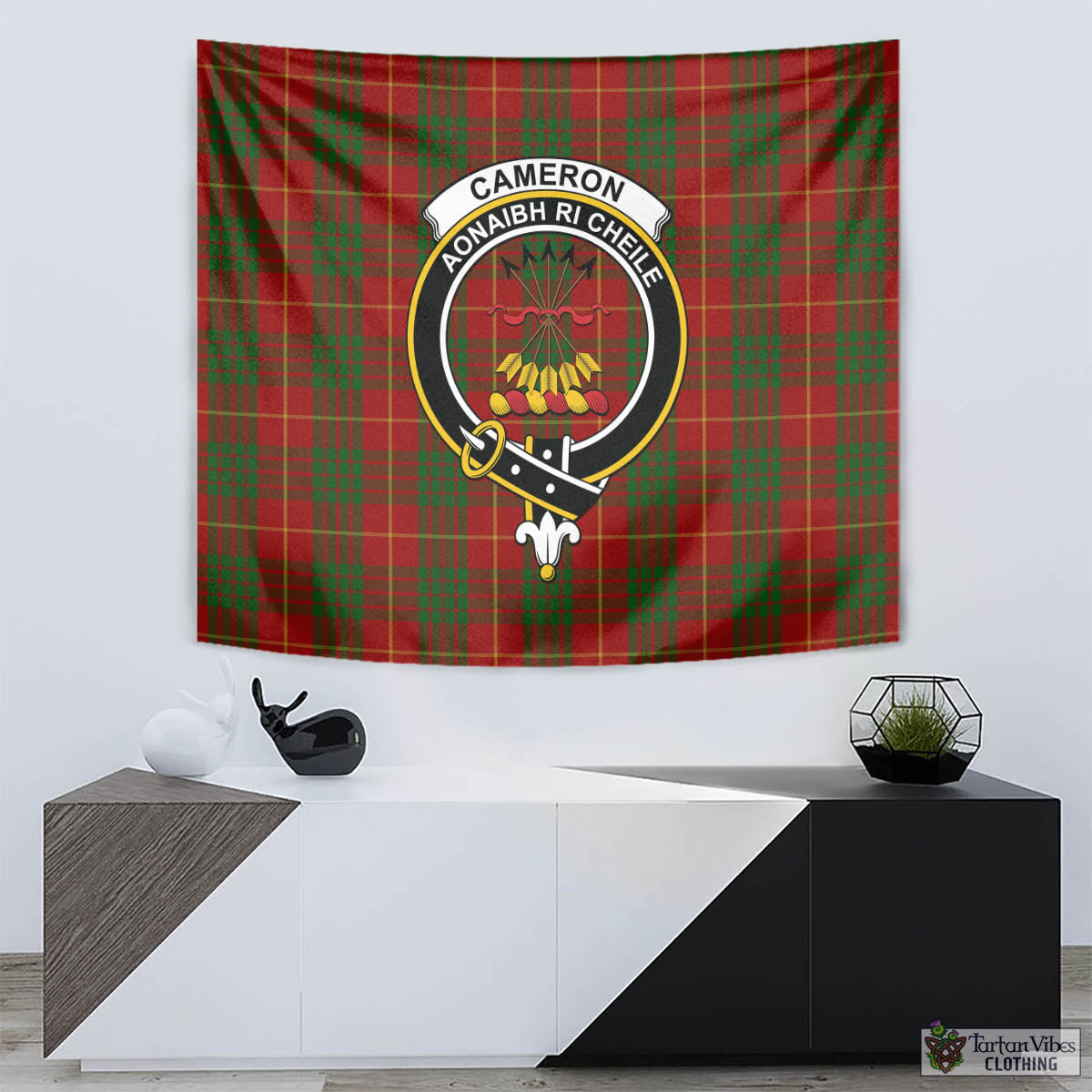 Tartan Vibes Clothing Cameron Tartan Tapestry Wall Hanging and Home Decor for Room with Family Crest