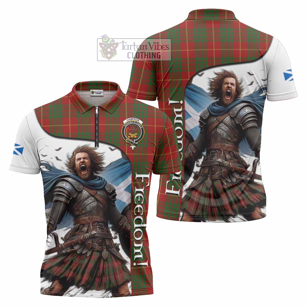 Tartan Vibes Clothing Cameron Crest Tartan Zipper Polo Shirt Inspired by the Freedom of Scottish Warrior