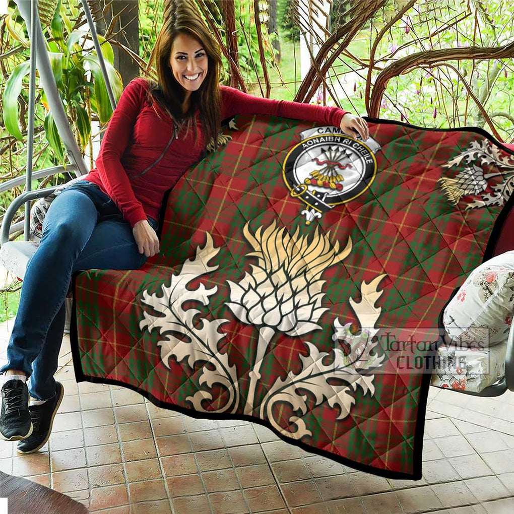 Tartan Vibes Clothing Cameron Tartan Quilt with Family Crest and Golden Thistle Style