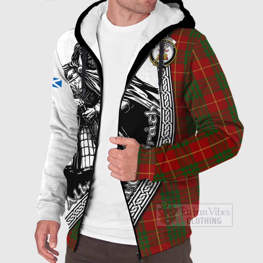 Tartan Vibes Clothing Cameron Tartan Clan Crest Sherpa Hoodie with Highlander Warrior Celtic Style