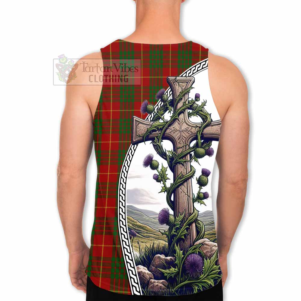 Tartan Vibes Clothing Cameron Tartan Men's Tank Top with Family Crest and St. Andrew's Cross Accented by Thistle Vines