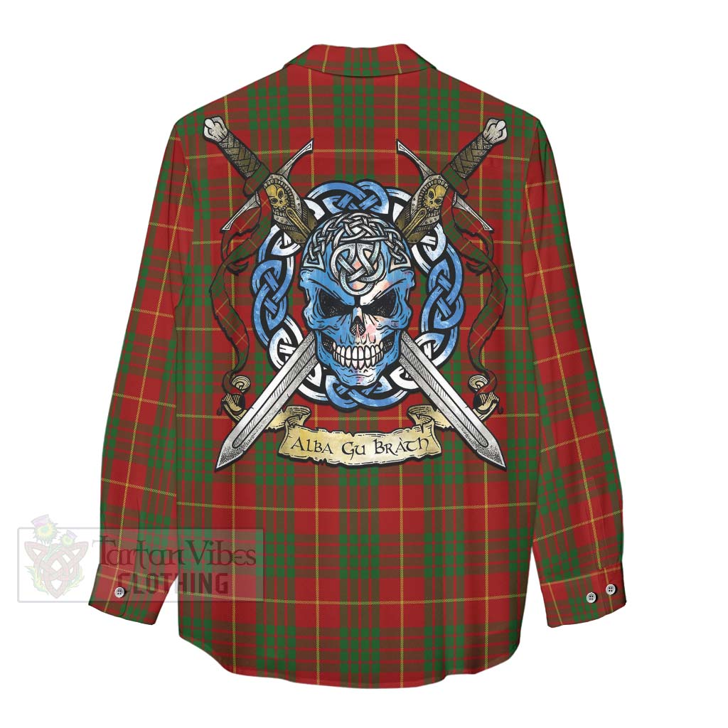 Tartan Vibes Clothing Cameron Tartan Women's Casual Shirt with Family Crest Celtic Skull Style