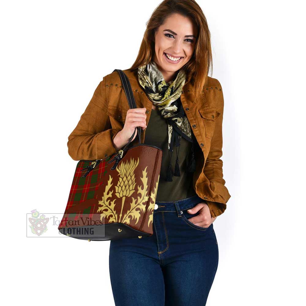 Cameron Tartan Leather Tote Bag Gold Thistle Style - Tartan Vibes Clothing