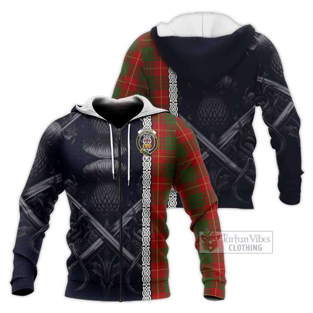 Cameron Tartan Knitted Hoodie with Family Crest Cross Sword Thistle Celtic Vibes Unisex Knitted Zip Hoodie - Tartan Vibes Clothing