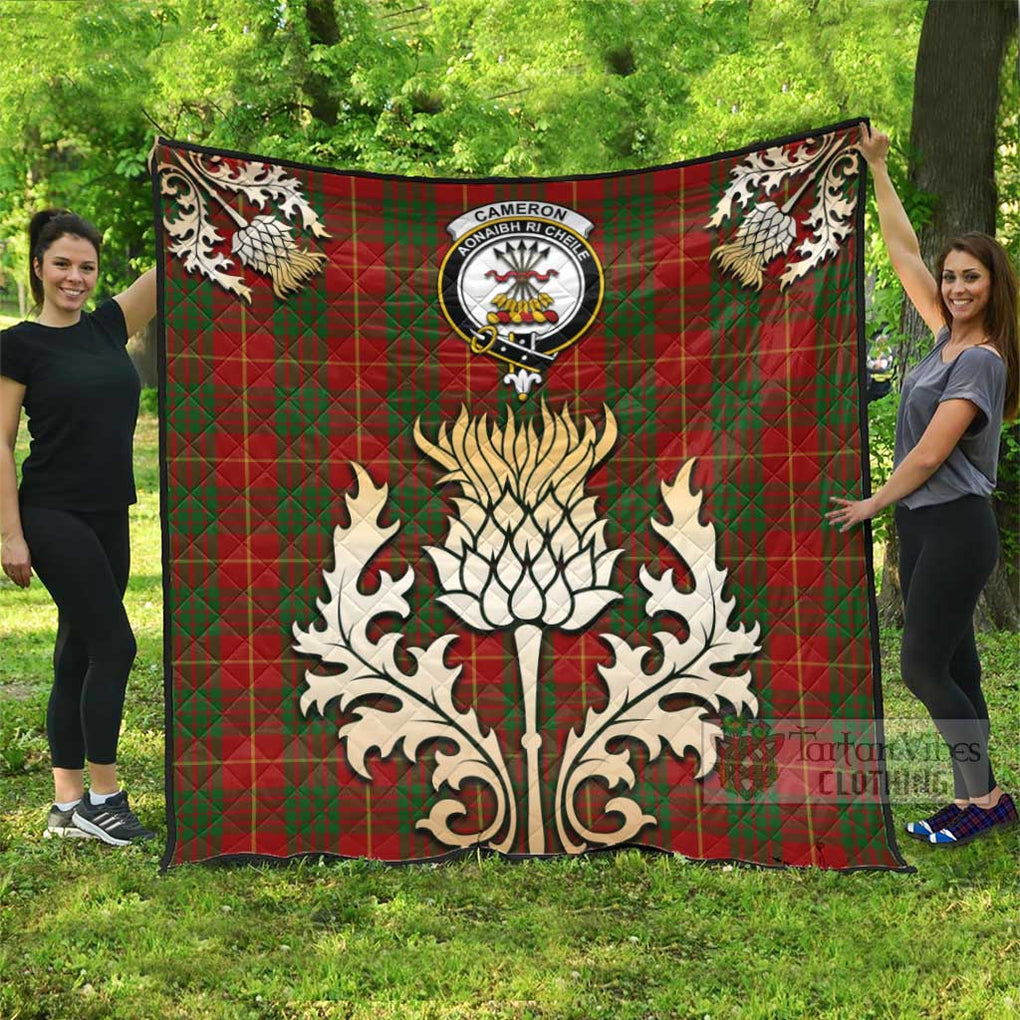 Tartan Vibes Clothing Cameron Tartan Quilt with Family Crest and Golden Thistle Style