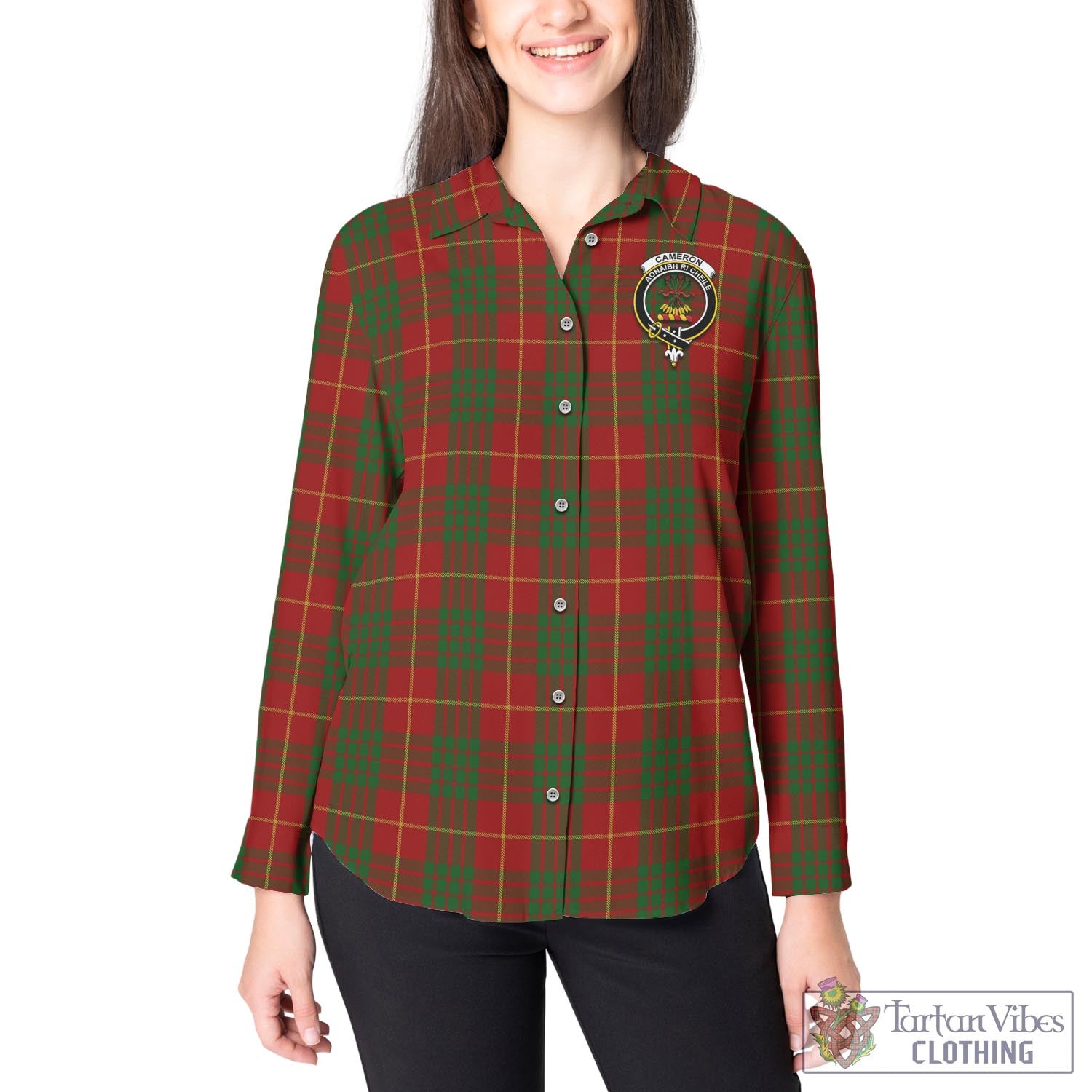 Tartan Vibes Clothing Cameron Tartan Womens Casual Shirt with Family Crest