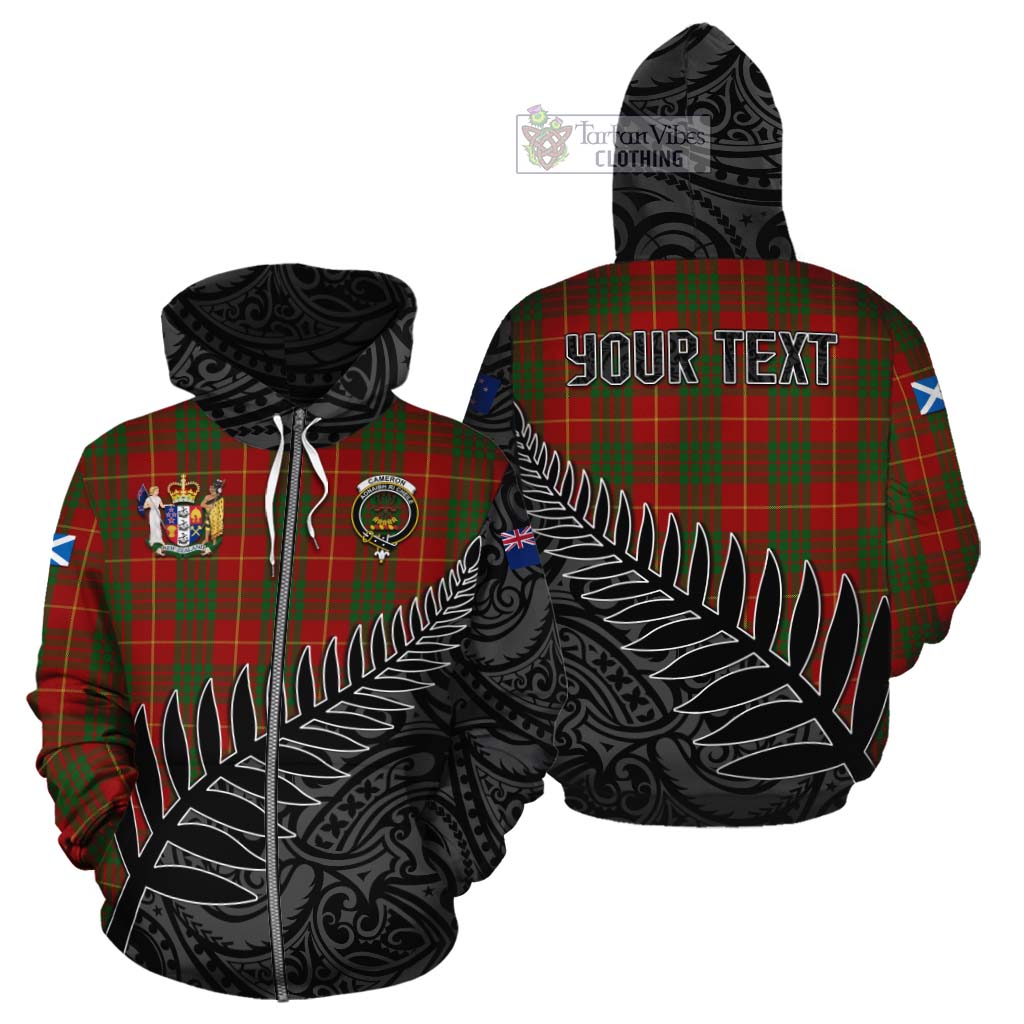 Tartan Vibes Clothing Cameron Crest Tartan Cotton Hoodie with New Zealand Silver Fern Half Style