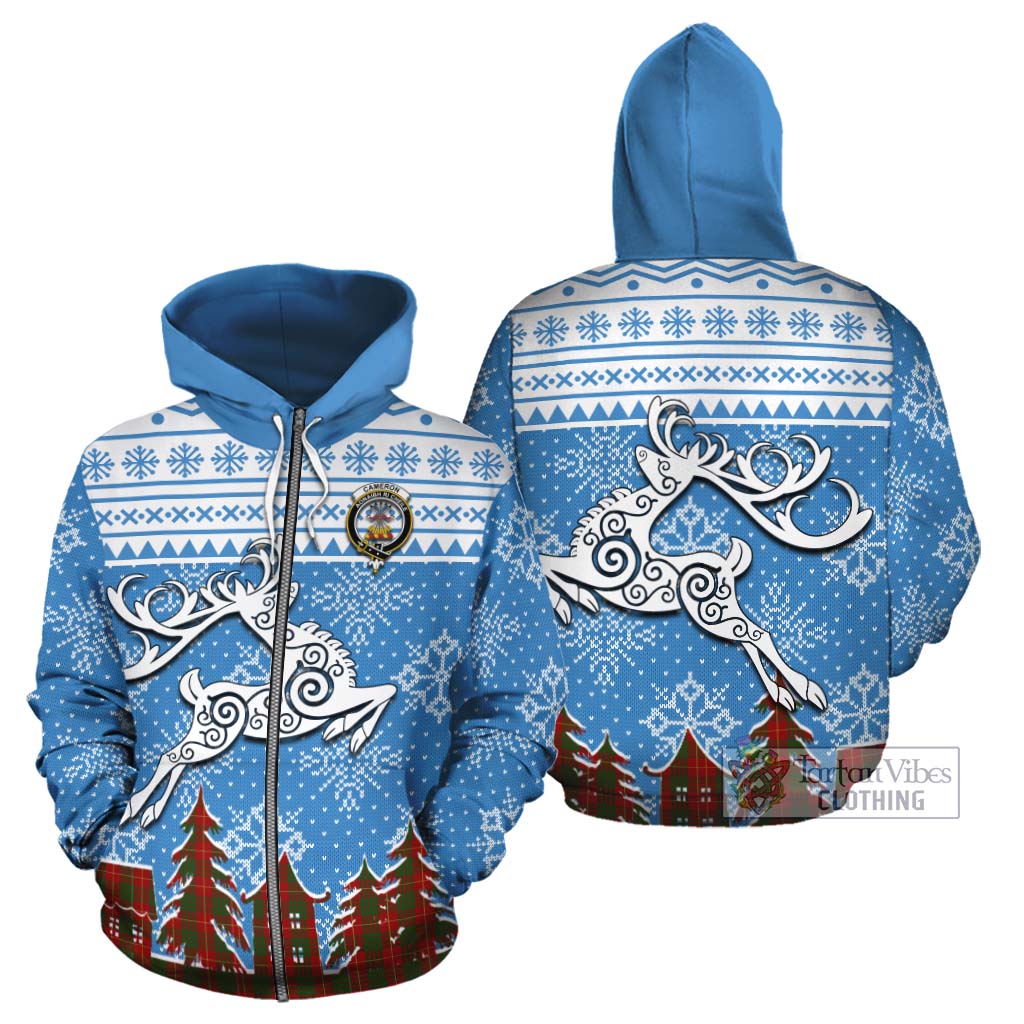 Tartan Vibes Clothing Cameron Clan Christmas Cotton Hoodie Celtic Reindeer Style