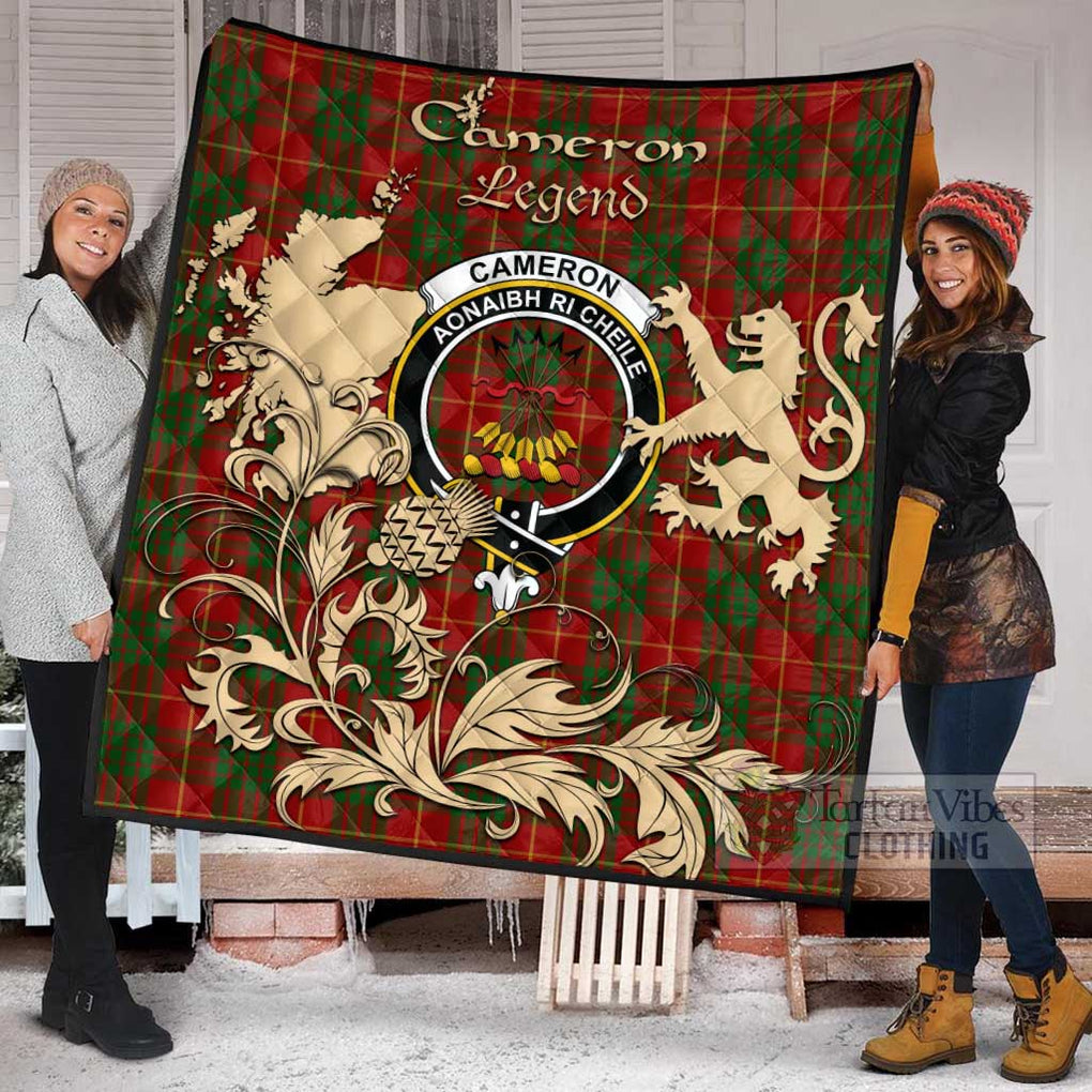 Tartan Vibes Clothing Cameron Tartan Quilt with Family Crest and Scottish Symbol Style