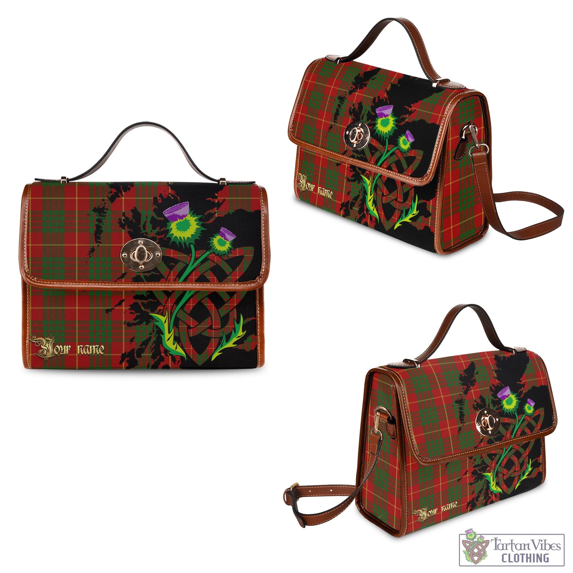 Tartan Vibes Clothing Cameron Tartan Waterproof Canvas Bag with Scotland Map and Thistle Celtic Accents