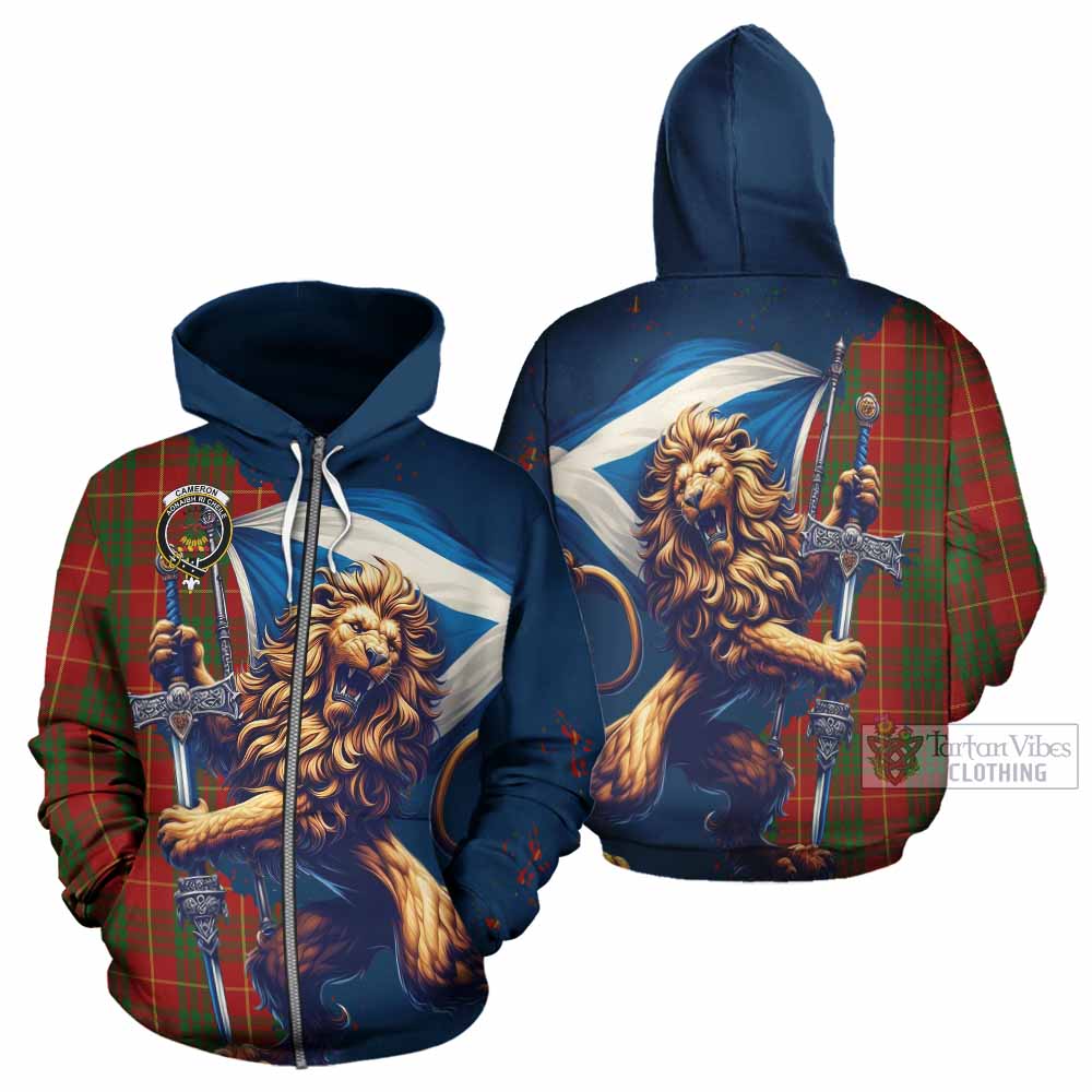 Cameron Tartan Family Crest Hoodie with Scottish Majestic Lion