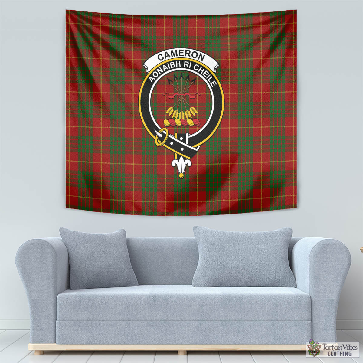 Tartan Vibes Clothing Cameron Tartan Tapestry Wall Hanging and Home Decor for Room with Family Crest
