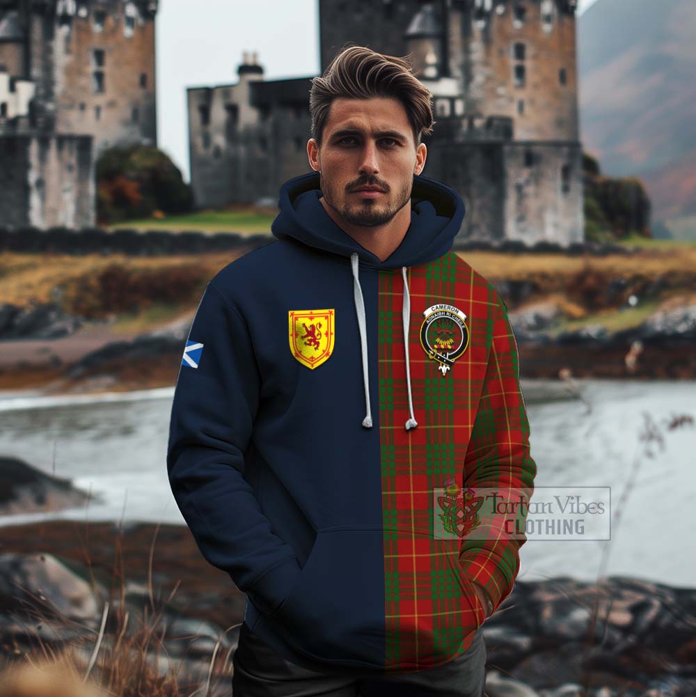 Tartan Vibes Clothing Cameron Tartan Cotton Hoodie Alba with Scottish Lion Royal Arm Half Style