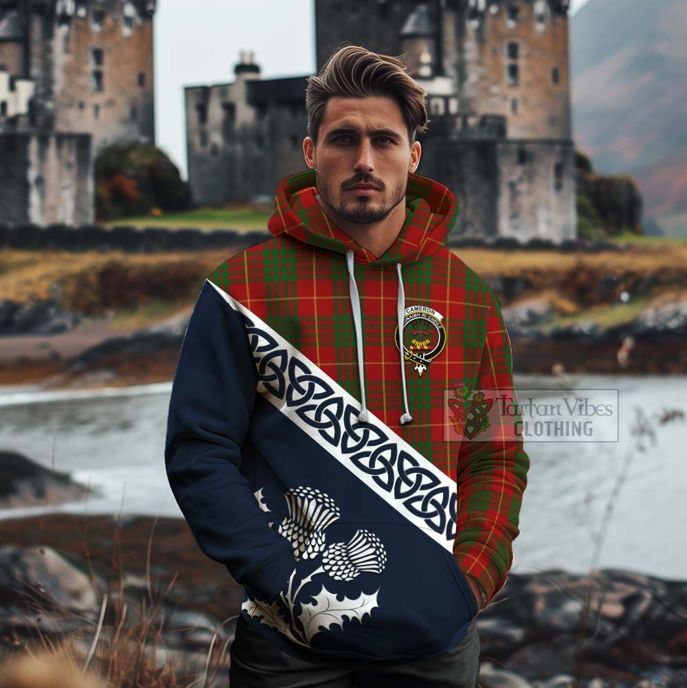 Tartan Vibes Clothing Cameron Tartan Cotton Hoodie Featuring Thistle and Scotland Map