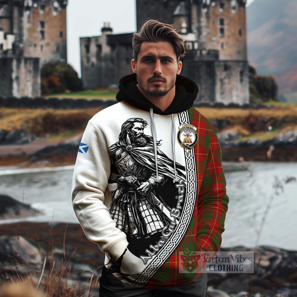 Tartan Vibes Clothing Cameron Tartan Clan Crest Cotton Hoodie with Highlander Warrior Celtic Style