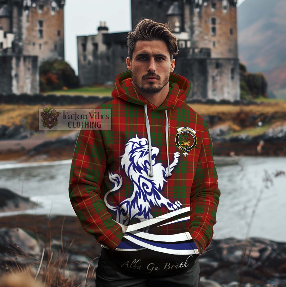 Tartan Vibes Clothing Cameron Tartan Cotton Hoodie with Alba Gu Brath Regal Lion Emblem