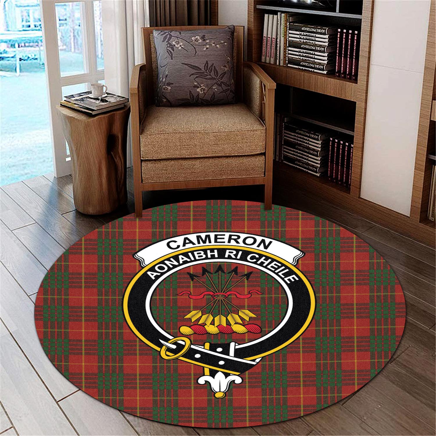 Cameron Tartan Round Rug with Family Crest - Tartanvibesclothing