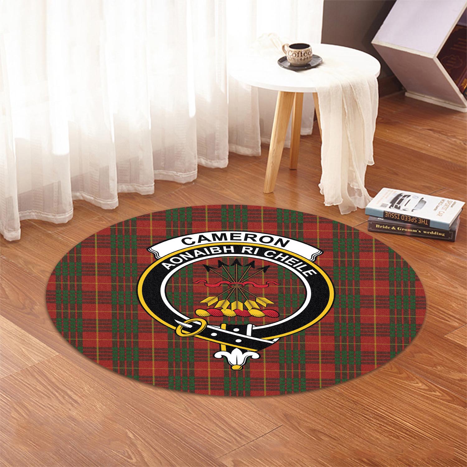 Cameron Tartan Round Rug with Family Crest - Tartanvibesclothing