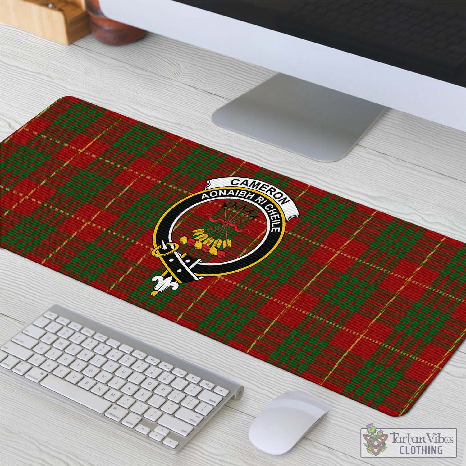 Tartan Vibes Clothing Cameron Tartan Mouse Pad with Family Crest