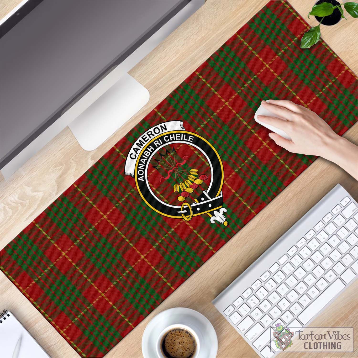 Tartan Vibes Clothing Cameron Tartan Mouse Pad with Family Crest