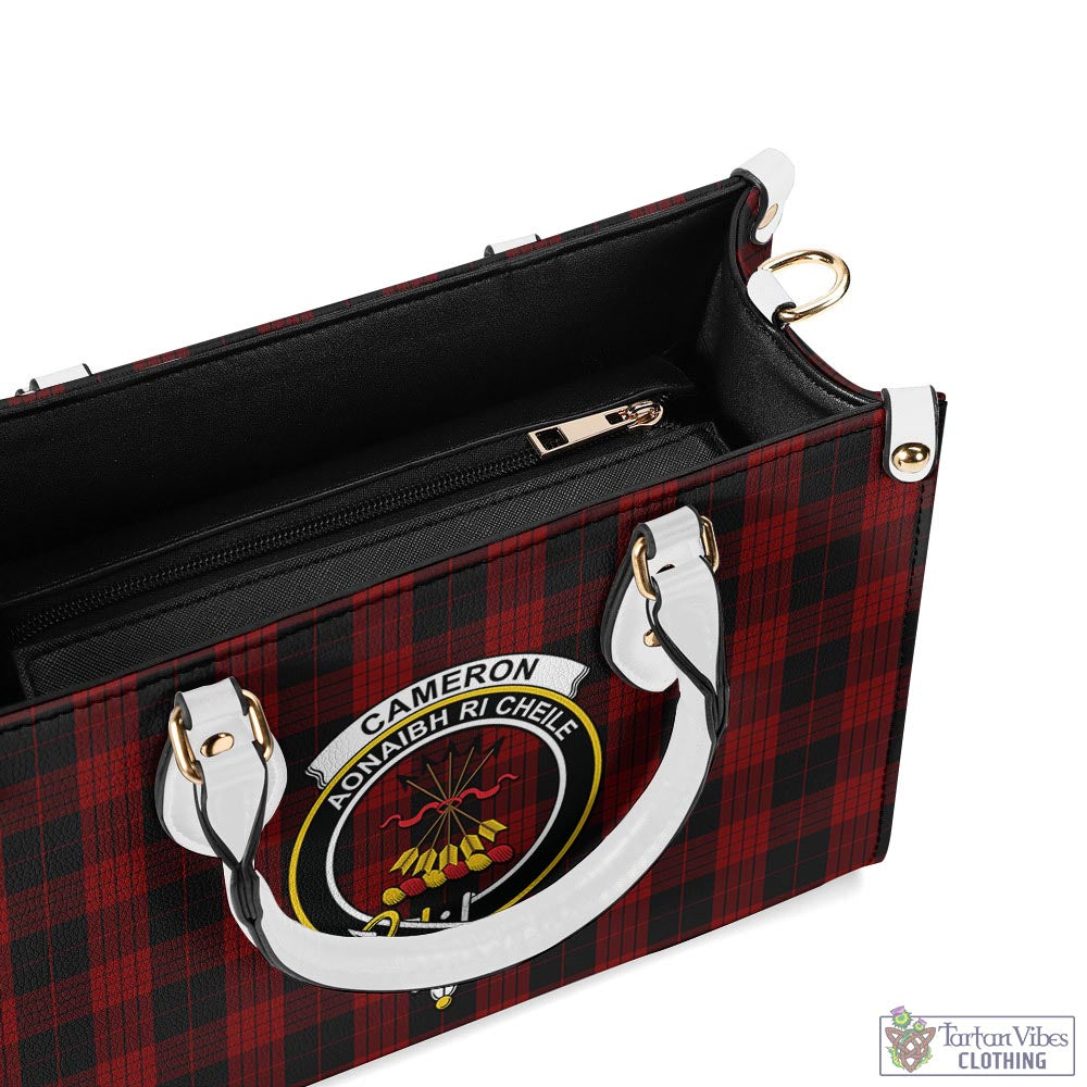 Tartan Vibes Clothing Cameron Black and Red Tartan Luxury Leather Handbags with Family Crest