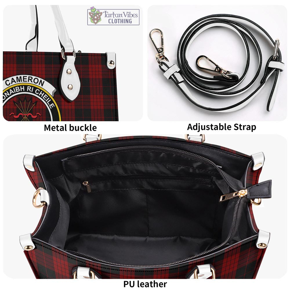 Tartan Vibes Clothing Cameron Black and Red Tartan Luxury Leather Handbags with Family Crest